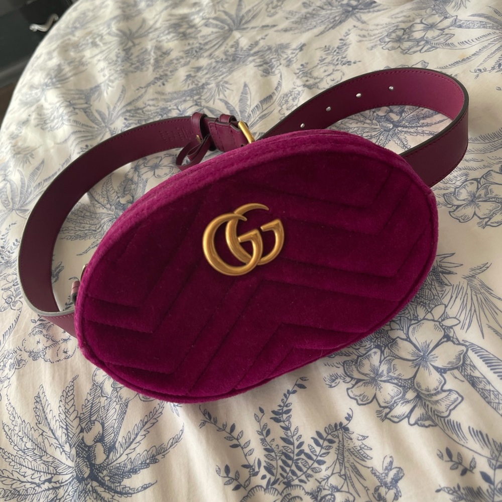 Velvet Matelasse GG Marmont Belt Bag 95 38 Rubin
